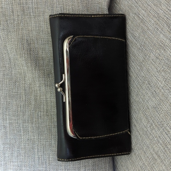BUXTON Genuine Leather Vintage Minimalist Black Wallet w Kiss Lock Change Pouch - Picture 5 of 16